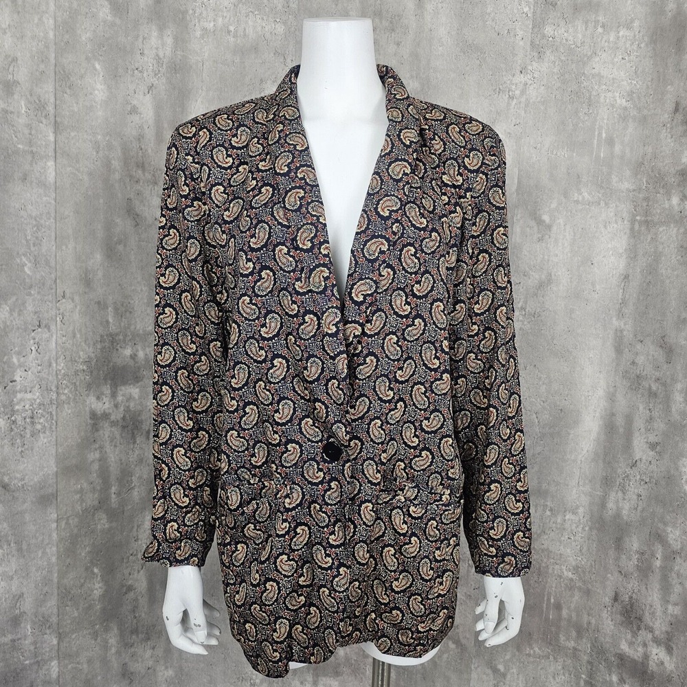 Vintage 80s Liz Sport Womens M Paisley Pattern Lightweight 1‎ Button Blazer